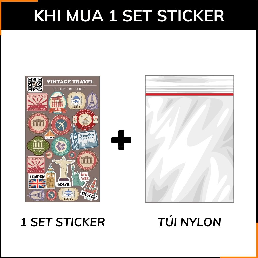 Hình dán sticker du lịch Vintage Travel ST B03 chống thấm xước dán gỡ bỏ dễ dàng không để lại keo trang trí mũ bảo hiểm phụ kiện huỳnh tân store