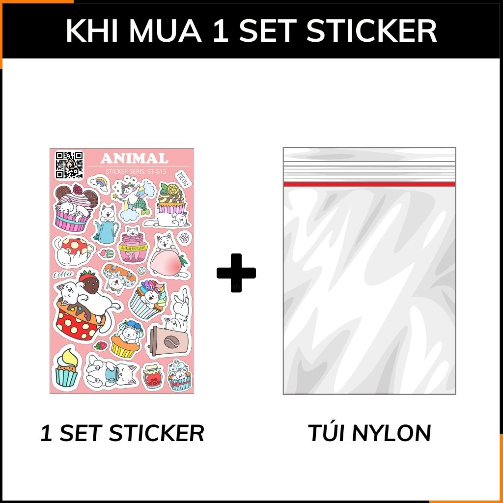 Hình dán sticker mèo Kaiwaii dễ thương Animal ST G15 chống thấm xước dán và gỡ bỏ dễ dàng không để lại keo phụ kiện huỳnh tân store