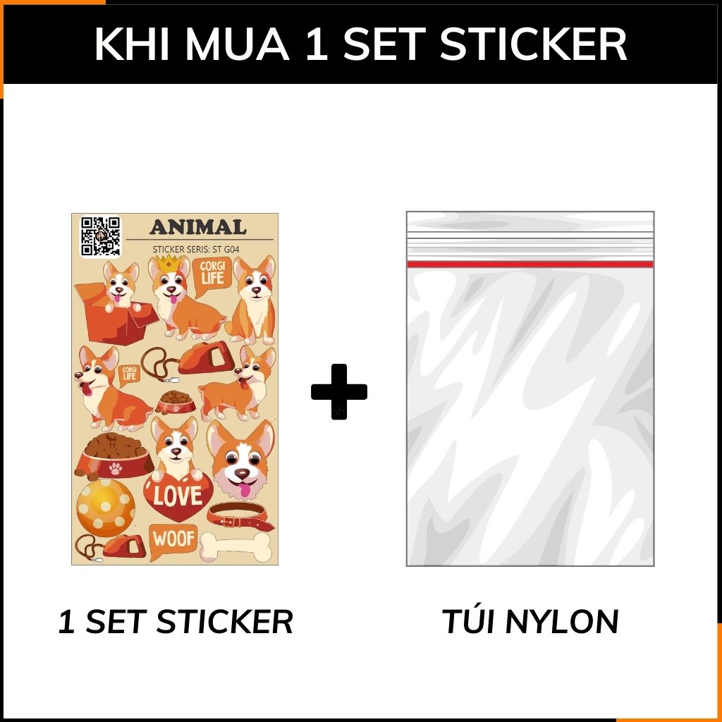 Hình dán sticker chó Corgi Animal ST G04 chống thấm xước bay màu hình dán mũ bảo hiểm laptop điện thoại phụ kiện huỳnh tân store