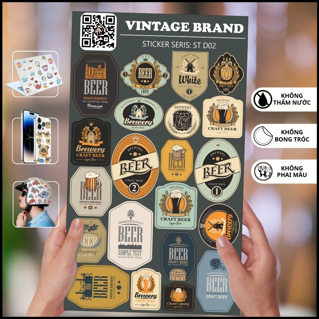 Hình dán sticker đẹp thương hiệu Vintage Brand ST D02 chất liệu vinyl phủ lớp chống thấm xước phù hợp dán mọi bề mặt phụ kiện huỳnh tân store