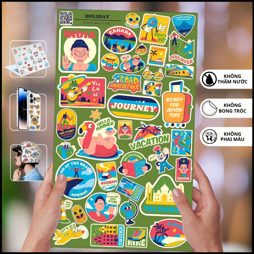 Holiday ST Q06 bộ hình dán sticker đa dạng với mẫu trang trí độc đáo làm mới không gian với mọi bề mặt gỡ không để keo