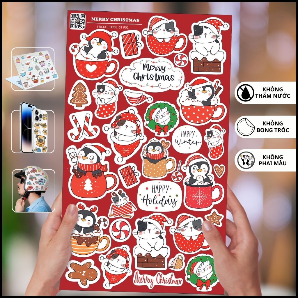 Hình dán Sticker giáng sinh Merry Christmas ST P02 đa dạng với mẫu trang trí độc đáo làm mới không gian với mọi bề mặt gỡ phụ kiện huỳnh tân store