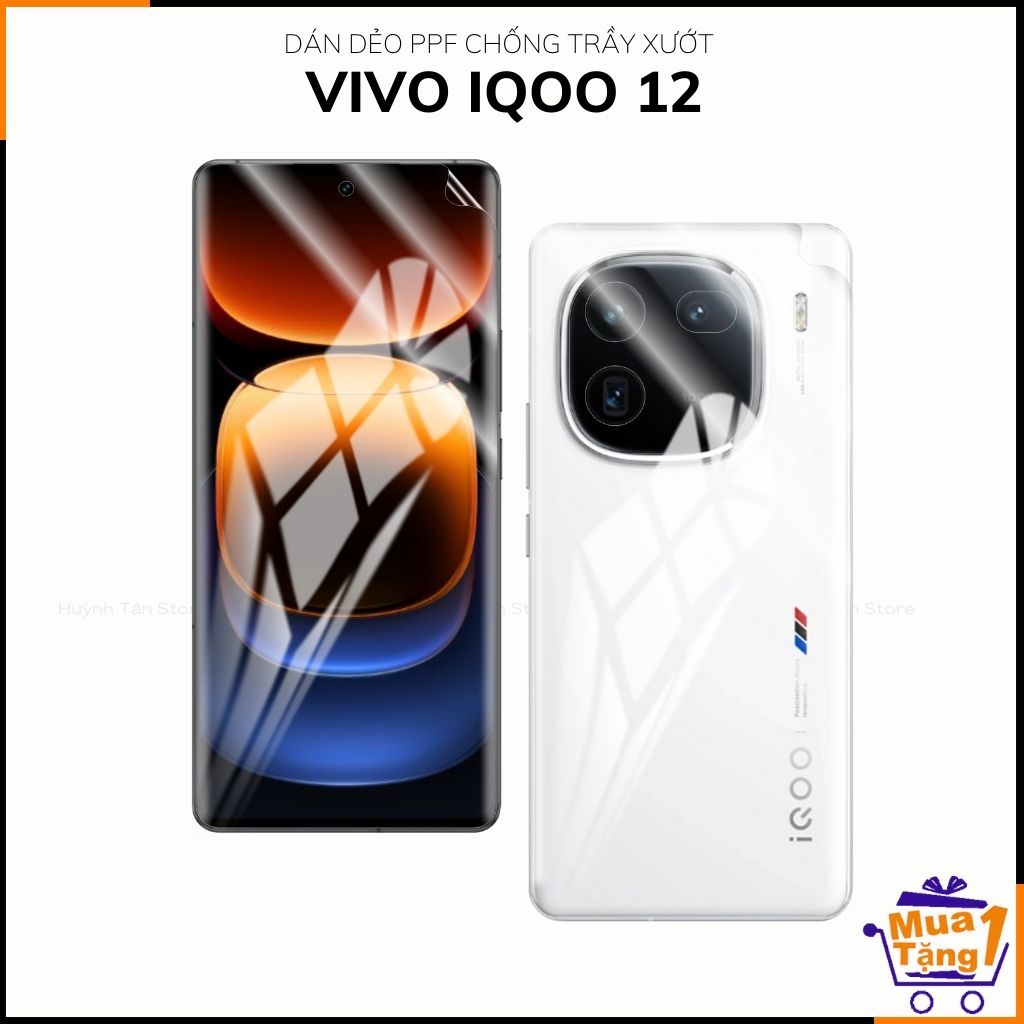 Dán dẻo ppf vivo iqoo 12 trong suốt hoặc nhám chống bám vân tay bảo vệ camera mua 1 tặng 1 phụ kiện điện thoại huỳnh tân store