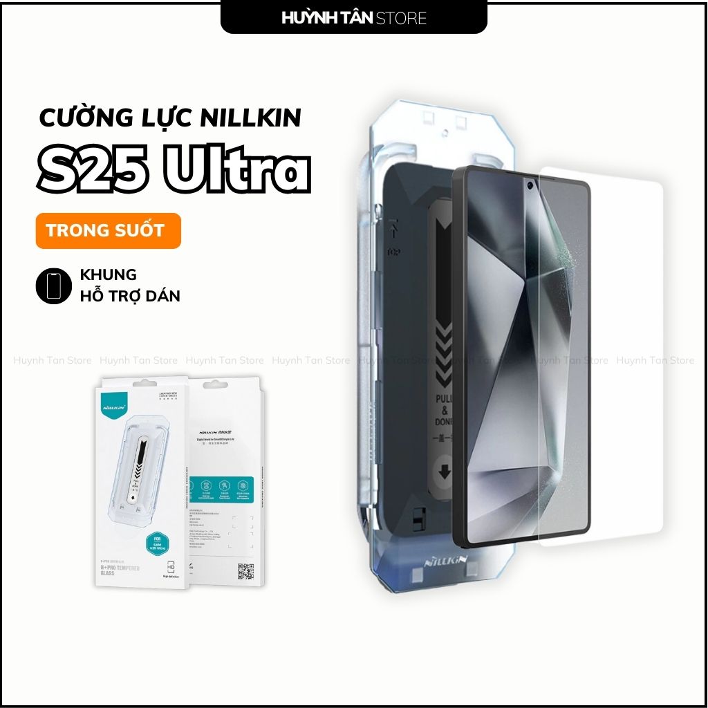 Kính Cường Lực Samsung S25 Ultra chống nhìn trộm Nillkin Cảm Ứng Vân Tay Siêu Nhạy Kèm Khung Trợ Dán