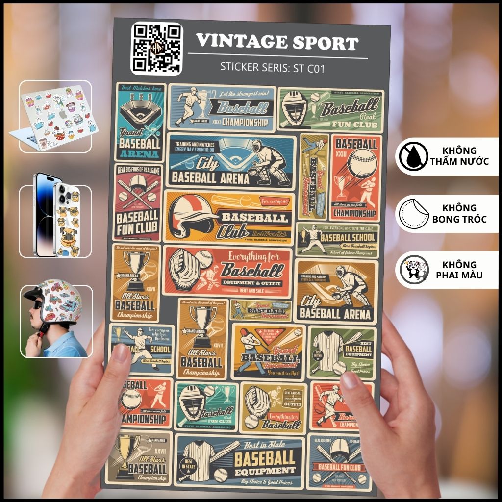 Sticker du lịch Vintage Sport ST C01 chống thấm xước dán trên mọi bề mặt dễ dàng gỡ bỏ không để lại keo phụ kiện huỳnh tân store