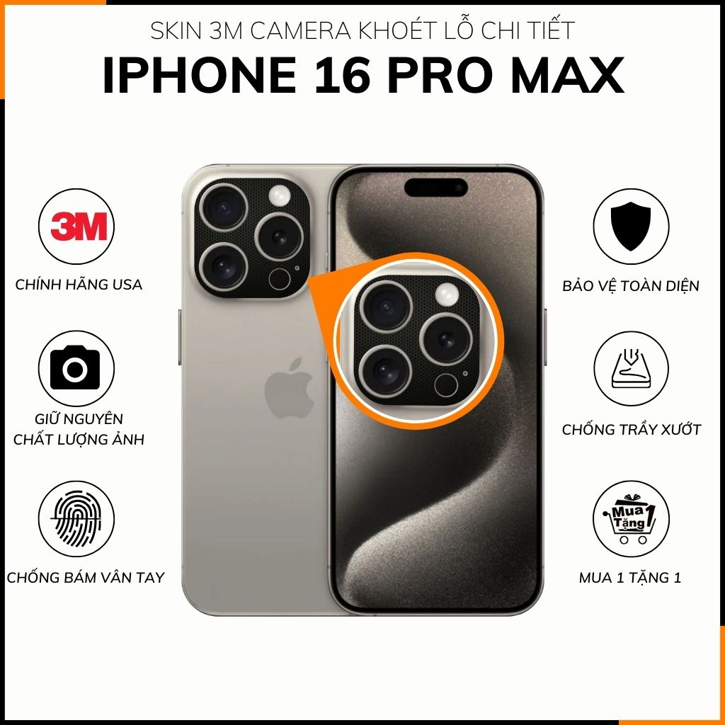 Skin 3m dán camera khoét lỗ chi tiết dành cho iphone 16 PRO MAX phụ kiện điện thoại huỳnh tân store