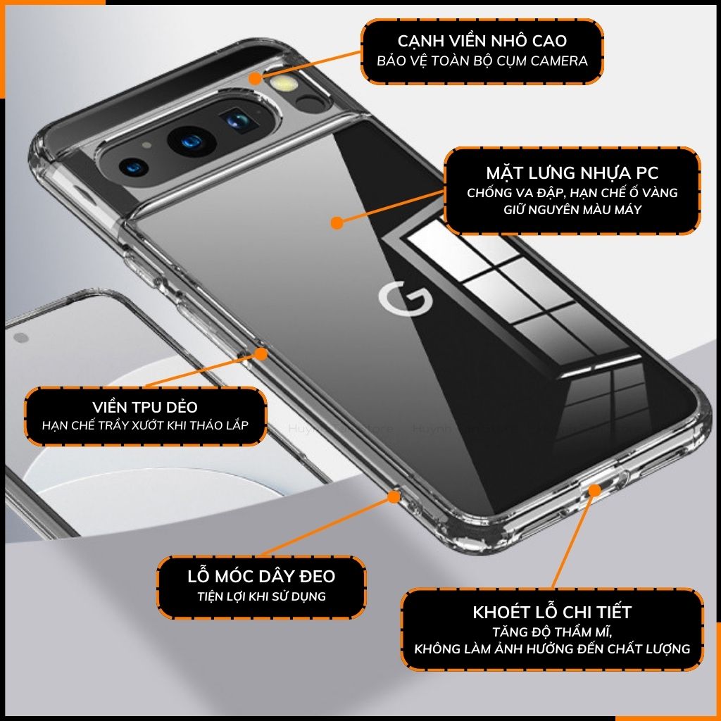Ốp lưng google pixel 8 pro chống sốc CLEAR COLOR VER 4 trong suốt không ố vàng bảo vệ camera phụ kiện huỳnh tân store