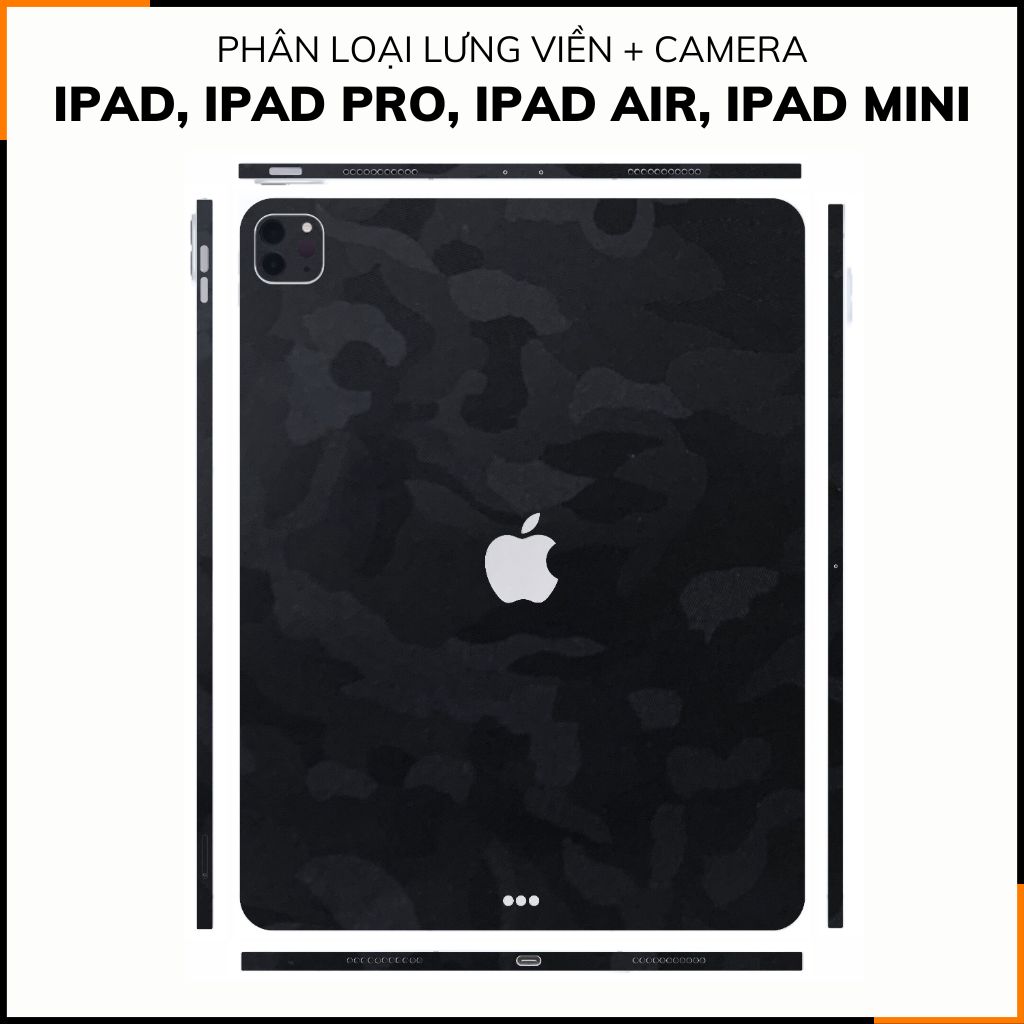 Dán skin ipad , ipad pro, ipad air , ipad mini full body và camera chính hãng 3M - CAMO BLACK  - SK-B12-01 phụ kiện điện thoại huỳnh tân store