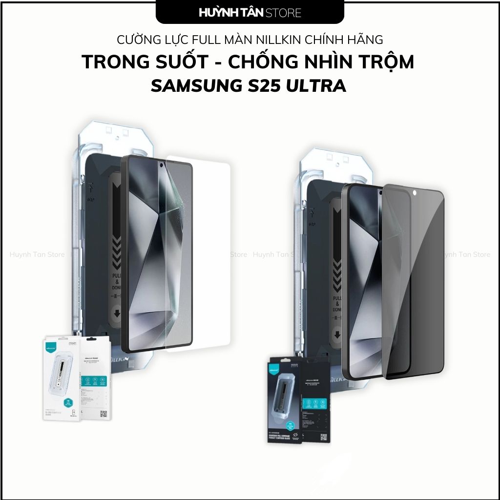 Kính Cường Lực Samsung S25 Ultra chống nhìn trộm Nillkin Cảm Ứng Vân Tay Siêu Nhạy Kèm Khung Trợ Dán