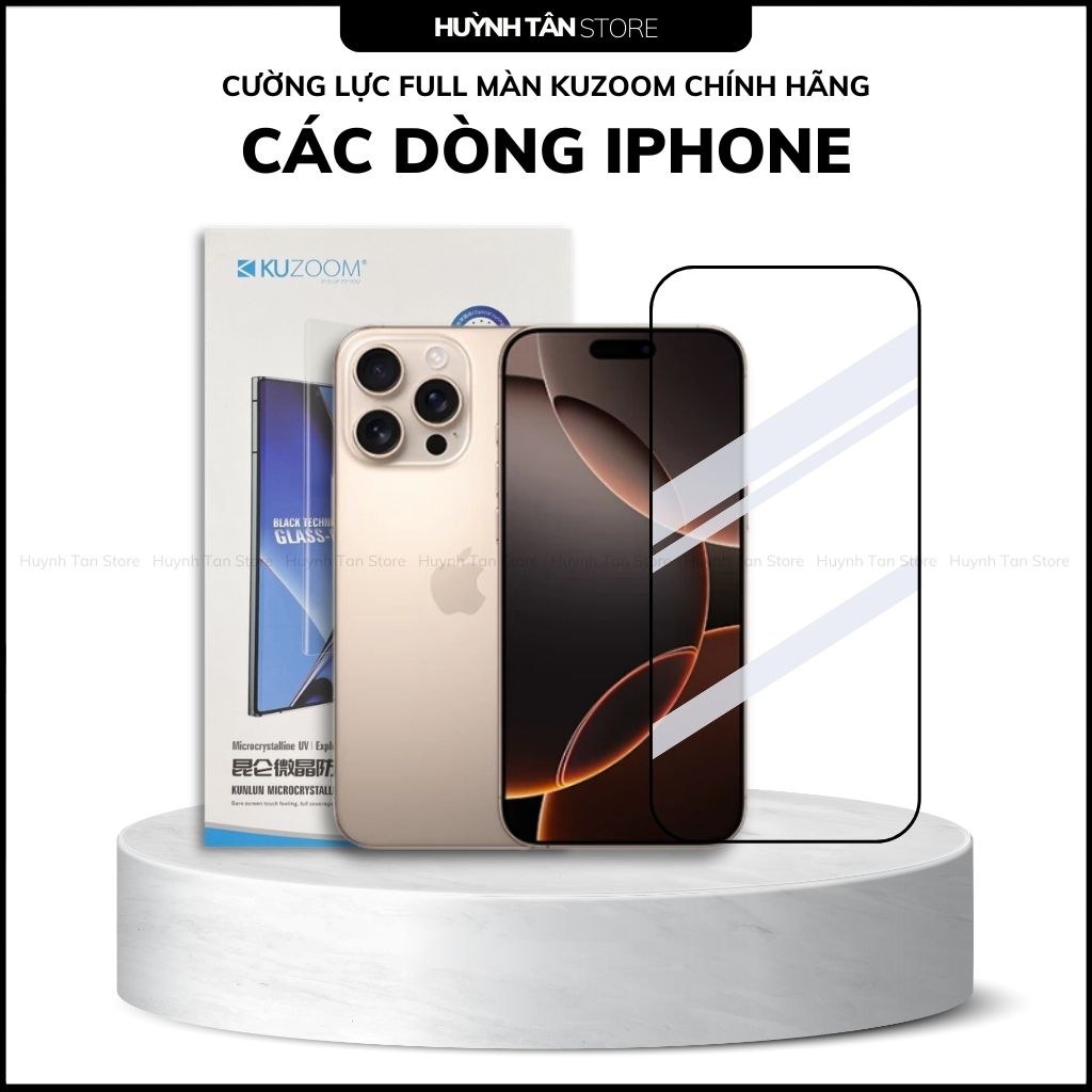 Cường lực iphone 16 pro max trong suốt full màn hình chống bám vân tay chính hãng KUZOOM