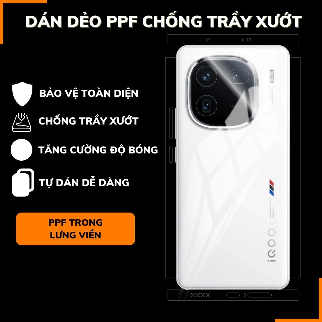 Dán dẻo ppf vivo iqoo 12 trong suốt hoặc nhám chống bám vân tay bảo vệ camera mua 1 tặng 1 phụ kiện điện thoại huỳnh tân store