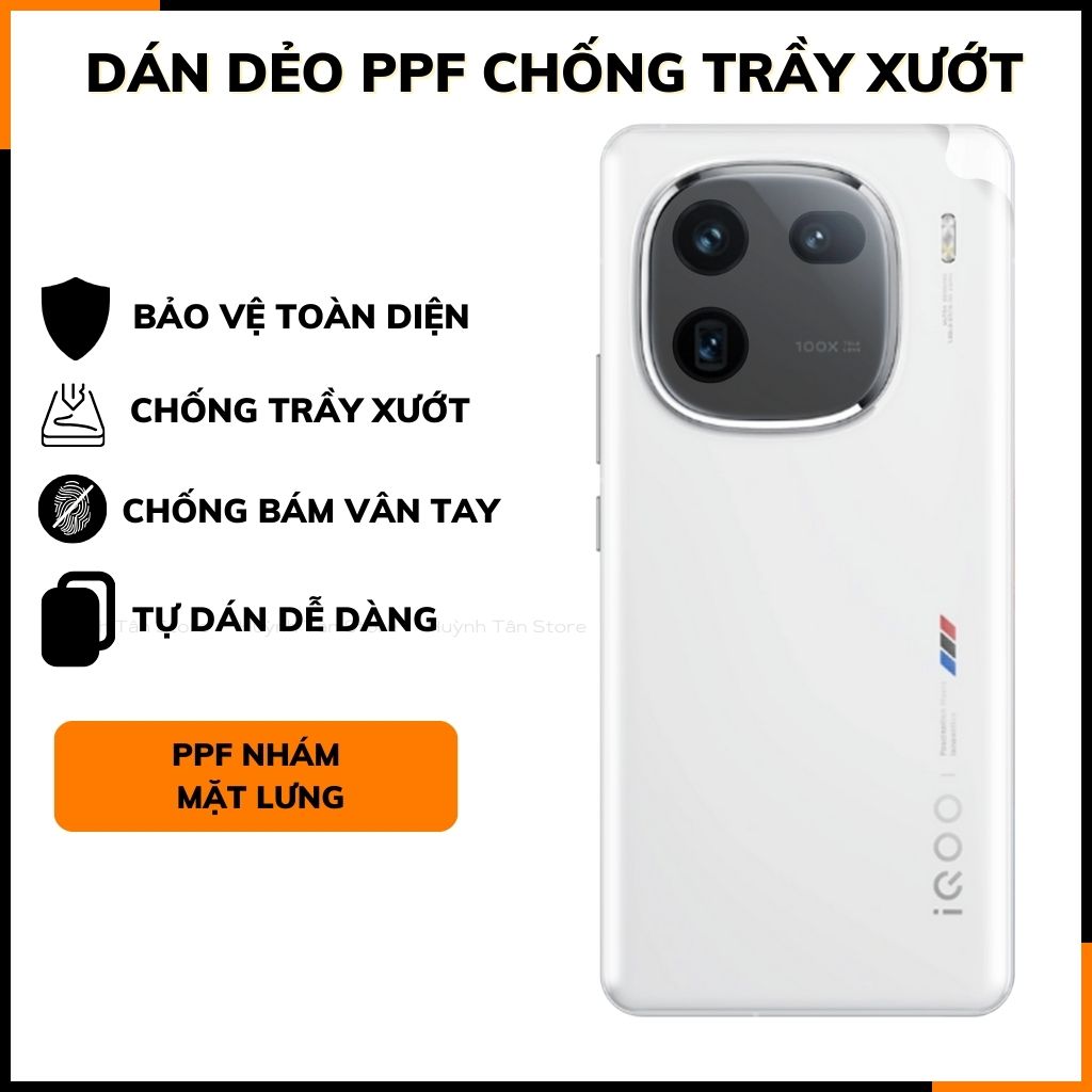 Dán dẻo ppf vivo iqoo 12 trong suốt hoặc nhám chống bám vân tay bảo vệ camera mua 1 tặng 1 phụ kiện điện thoại huỳnh tân store