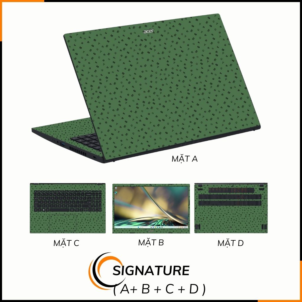 Dán skin laptop asus, dell , acer, hp, msi chính hãng ORAFOL nhập khẩu ĐỨC - SKIN 3M - LAPTOP - MANY STICKER GREEN  - SK B14 05 phụ kiện điện thoại huỳnh tân store