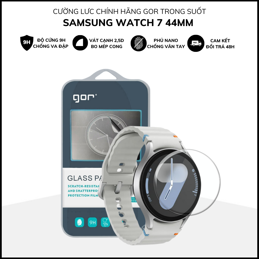Kính cường lực Samsung Galaxy Watch 7 44m trong suốt chính hãng GOR vát 2,5D