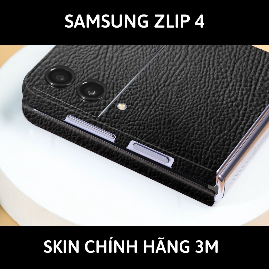 Skin 3m samsung galaxy Z Flip 4, Z Flip 3, Z Flip full body và camera nhập khẩu chính hãng USA phụ kiện điện thoại huỳnh tân store - Hexis Black Leather - Warp Skin Collection