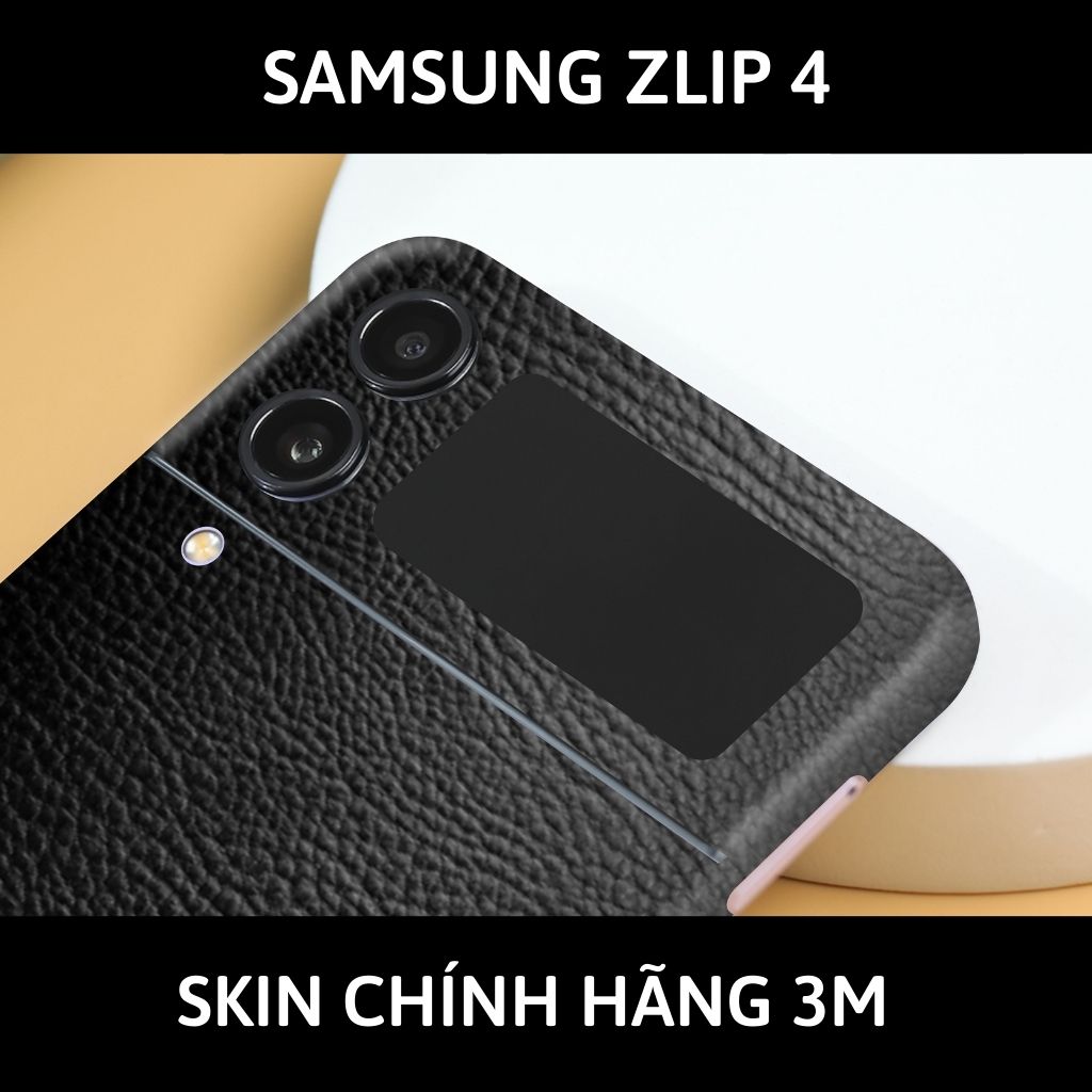 Skin 3m samsung galaxy Z Flip 4, Z Flip 3, Z Flip full body và camera nhập khẩu chính hãng USA phụ kiện điện thoại huỳnh tân store - Hexis Black Leather - Warp Skin Collection