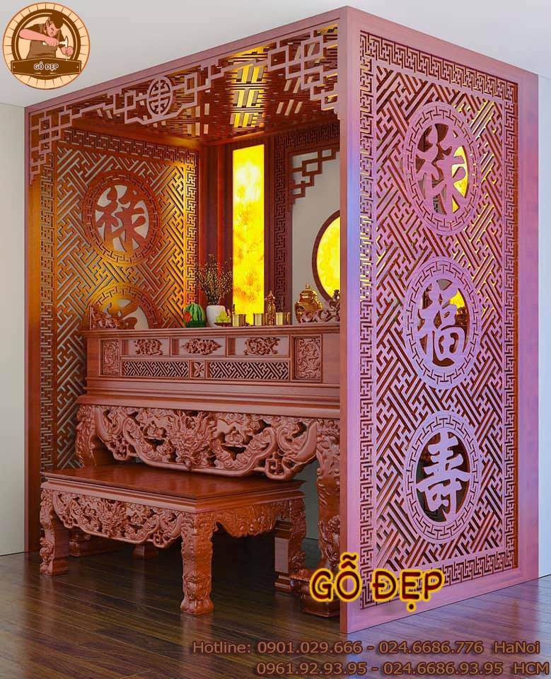 Sập Thờ Gỗ Hương Cao Cấp Thịnh Vượng - tăng thêm vẻ tôn nghiêm sang trọng cho phòng thờ