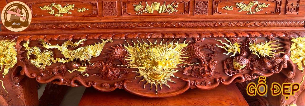 Sập Thờ Dát Vàng Gỗ Hương Đỏ - đẹp từng chi tiết