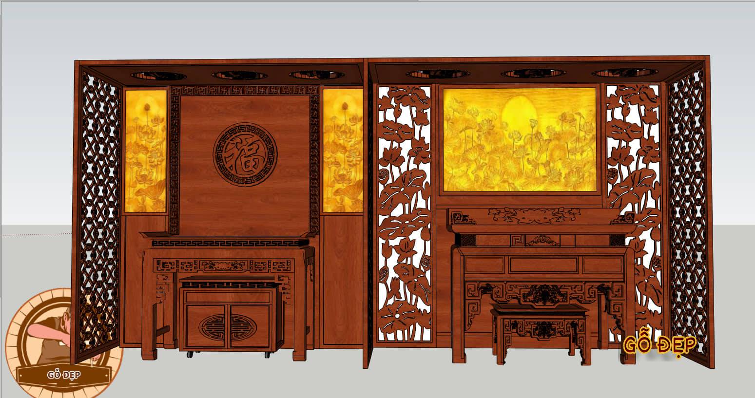 Mẫu bàn thờ Phật và gia tiên BT - Hình ảnh phác họa