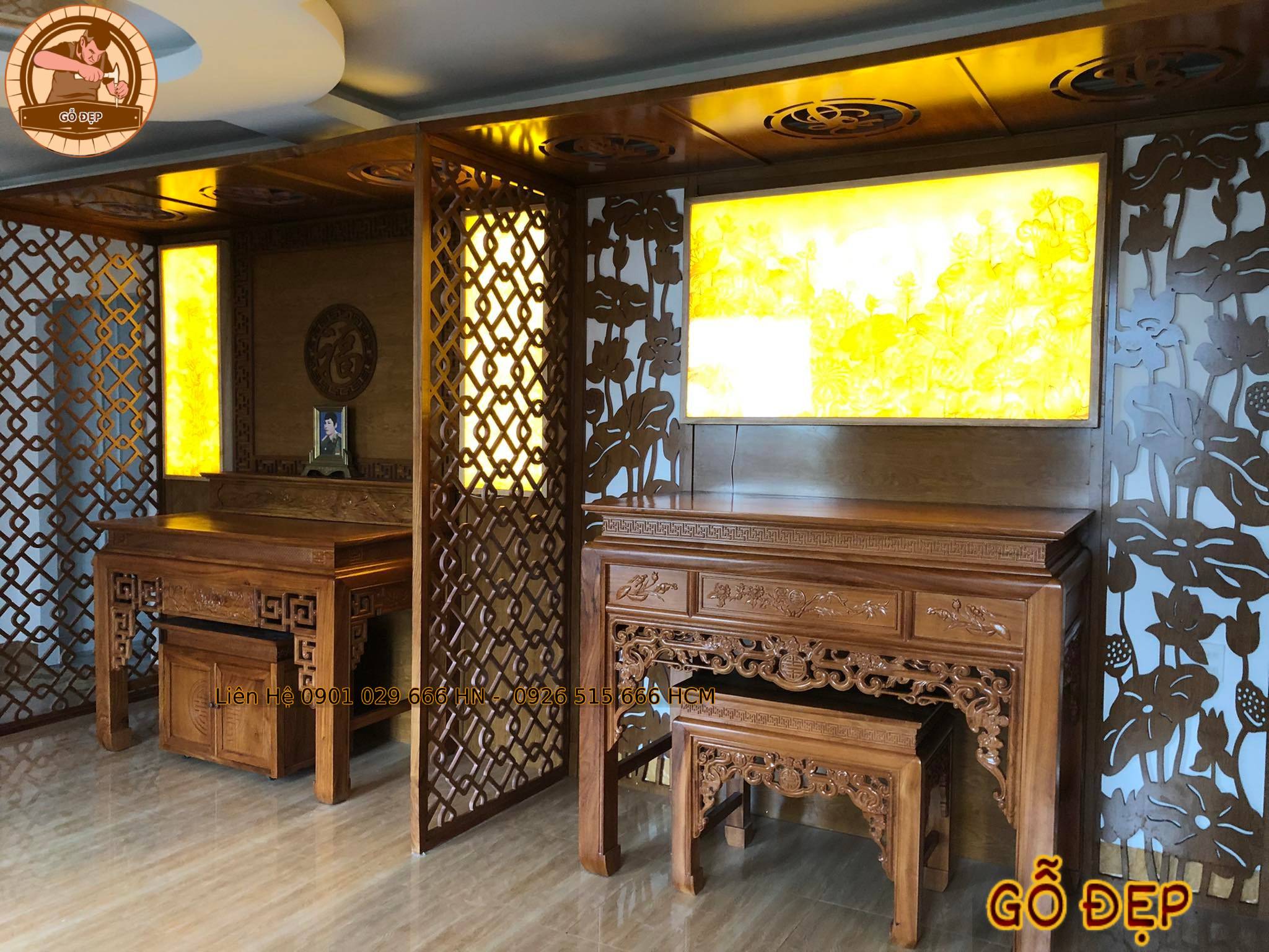 Mẫu bàn thờ Phật và gia tiên BT 315 - Ảnh sản phẩm hoàn thiện thực tế