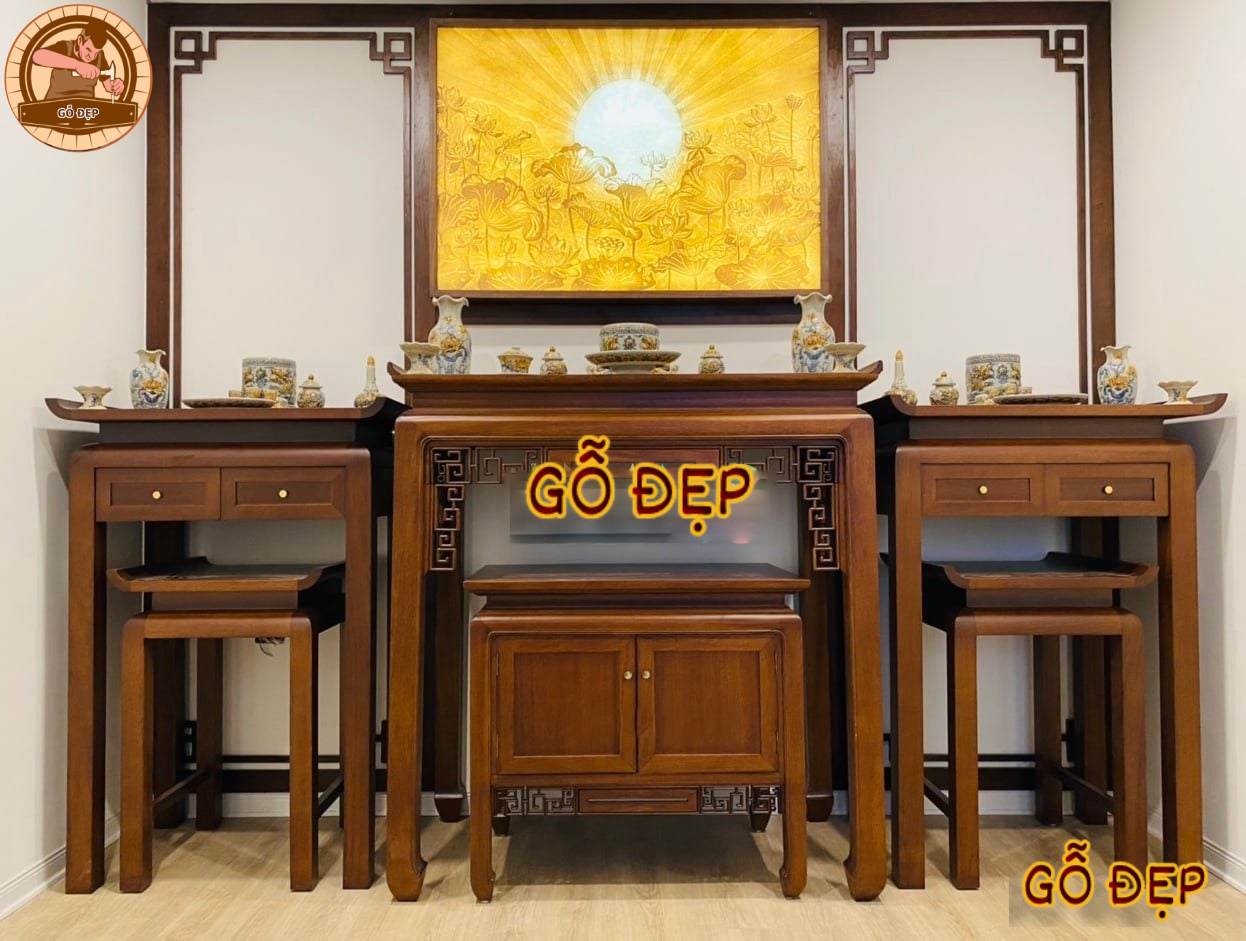 Bộ sản phẩm 3 Bàn Thờ Đẹp Gỗ Hương BT mẫu mã đơn giản