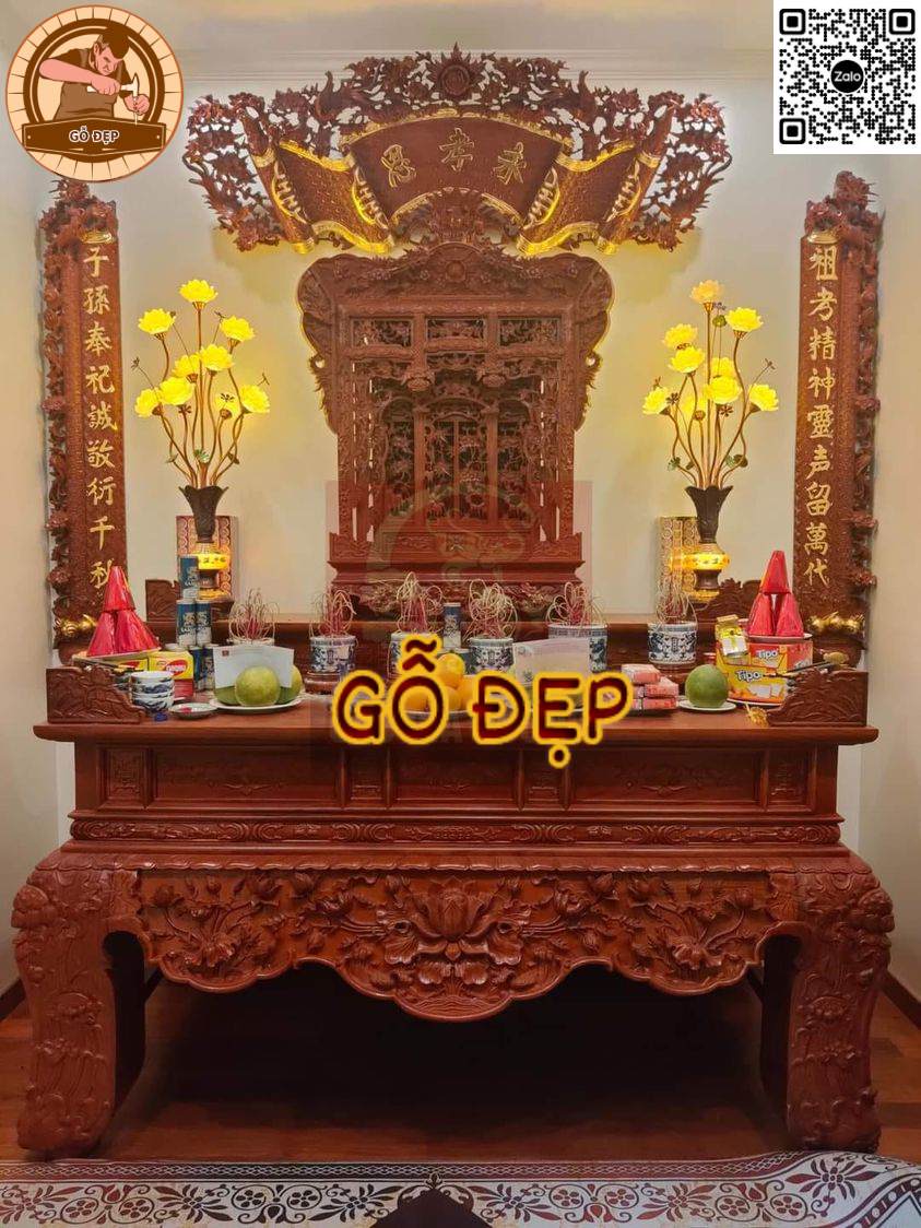 Sập Thờ Gỗ Hương SP 53 - Thiết Kế Cổ Kính- Gỗ Đẹp
