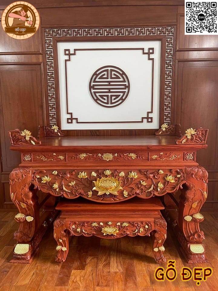 Mẫu Sập Thờ Dáng Sen Gỗ Hương ST 66837