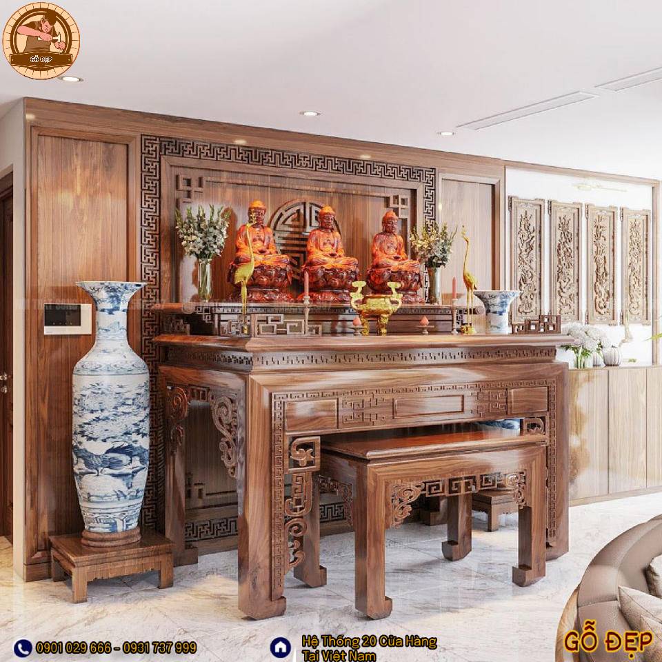 Mẫu Bàn Thờ Gỗ Óc Chó BT 298 - Xưởng Kiến Trúc Gỗ Đẹp