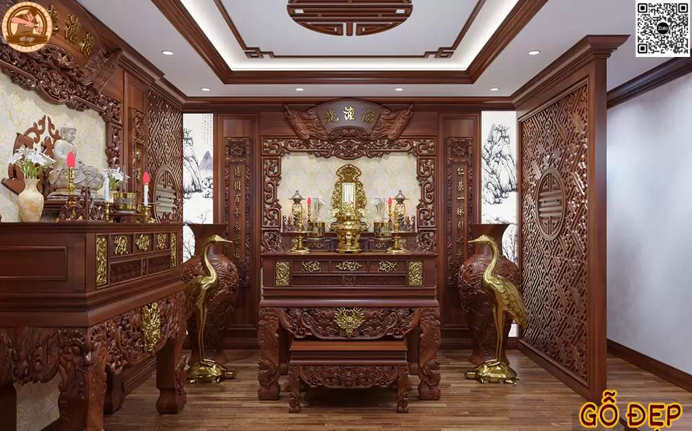 Phòng thờ Biệt Thự Nhà Vườn Đẹp PT 88992 - kích thước chuẩn phong thủy