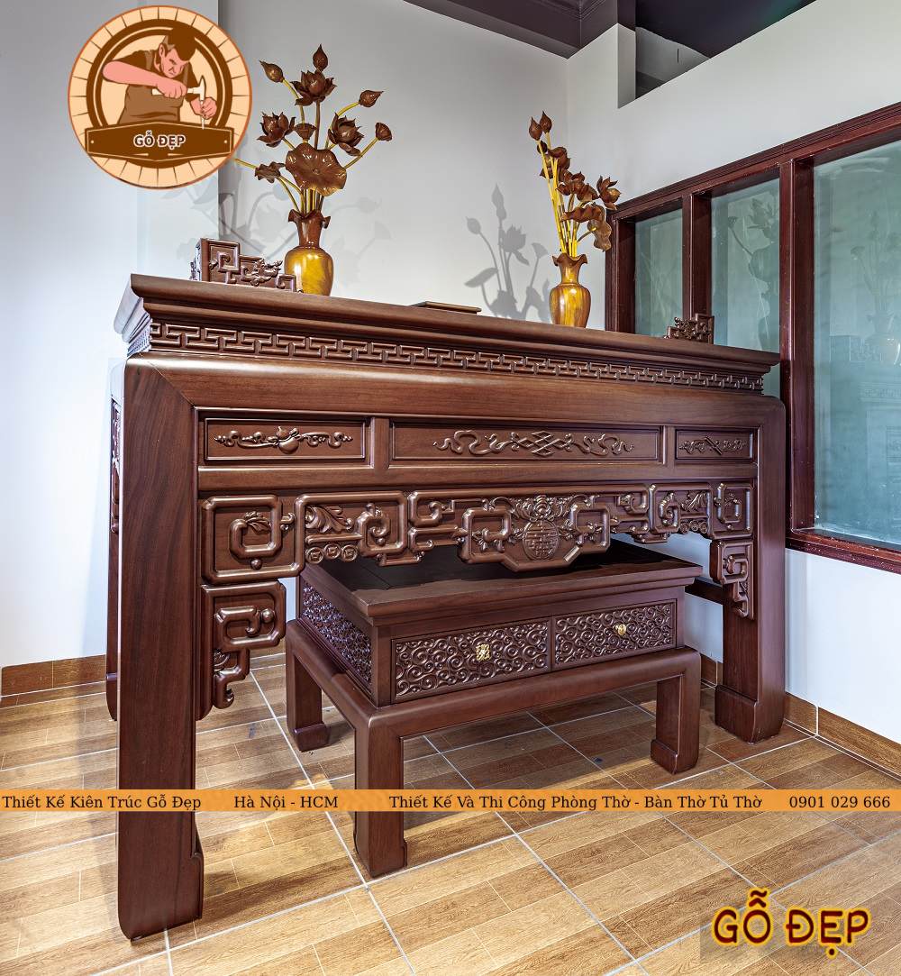 Mẫu Bàn Thờ Gỗ Óc Chó BT 91, sang trọng, hiện đại