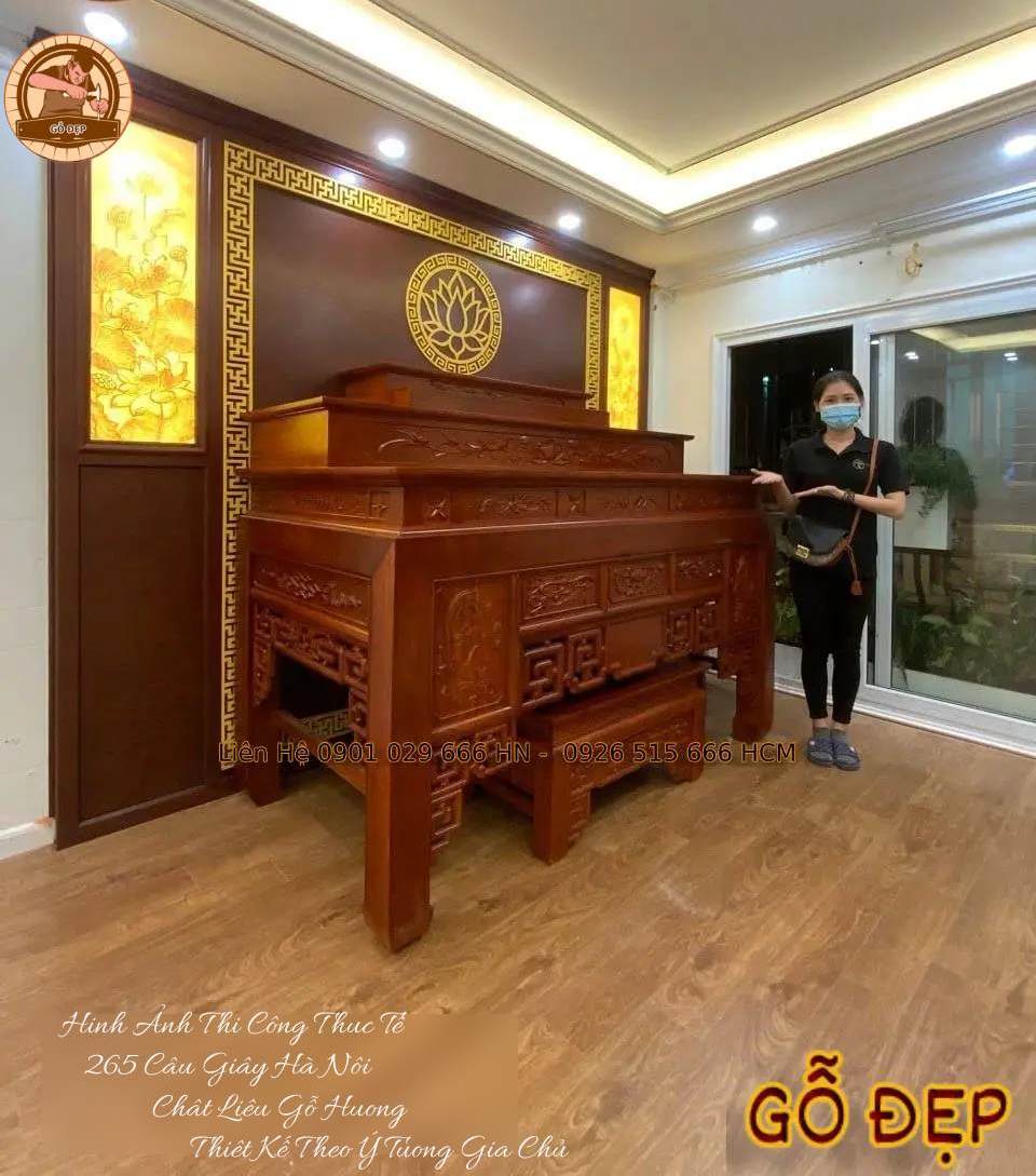 Mẫu bàn thờ gỗ 3 tầng thiết kế theo yêu cầu