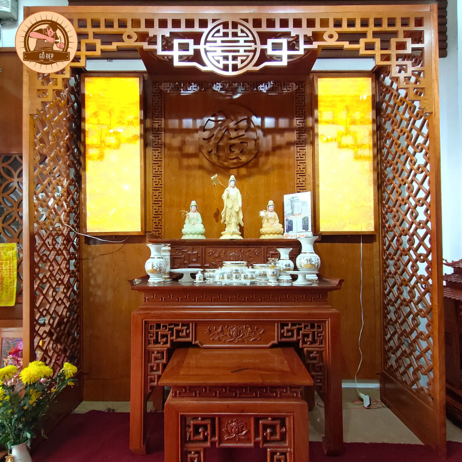 Bàn thờ 2 cấp hiện đại BT 0835 kết hợp vách ngăn