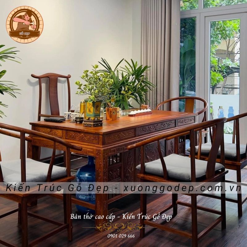 Bàn ghế gỗ hương Lào sang trọng phù hợp với không gian gia đình