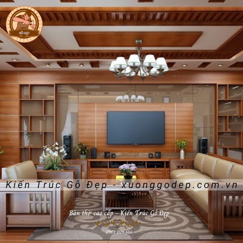 Mẫu bàn thờ gỗ hương Lào được chạm khắc xảo, bắt mắt