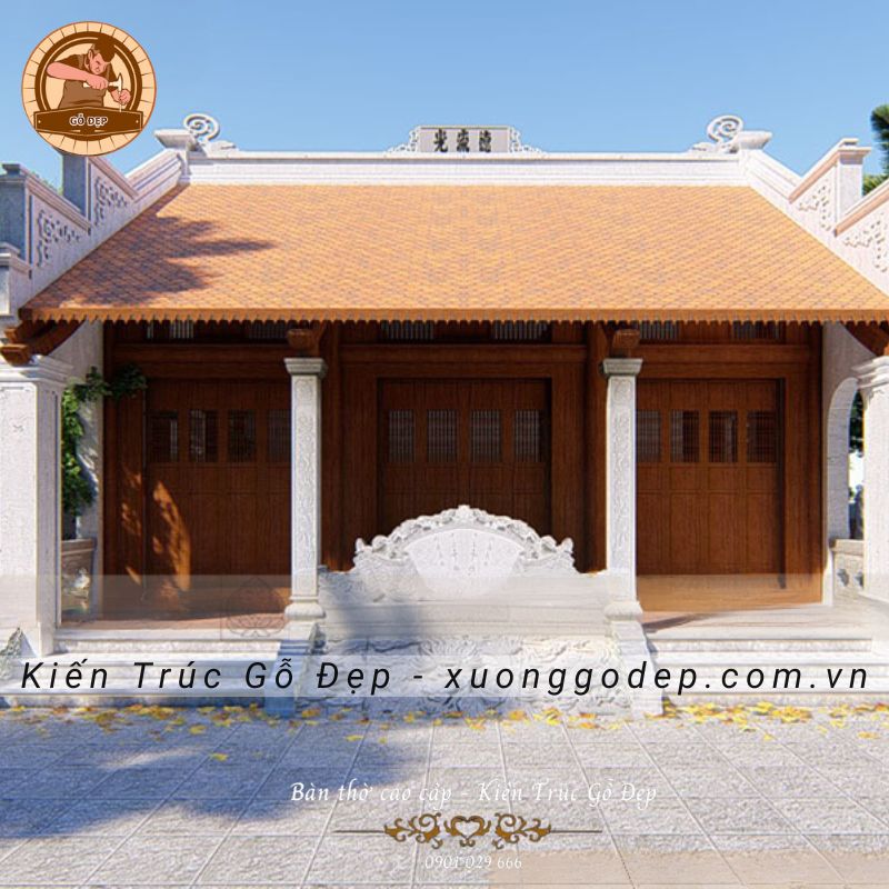 Thiết kế nhà thờ 3 gian đẹp bằng gỗ tự nhiên cao cấp