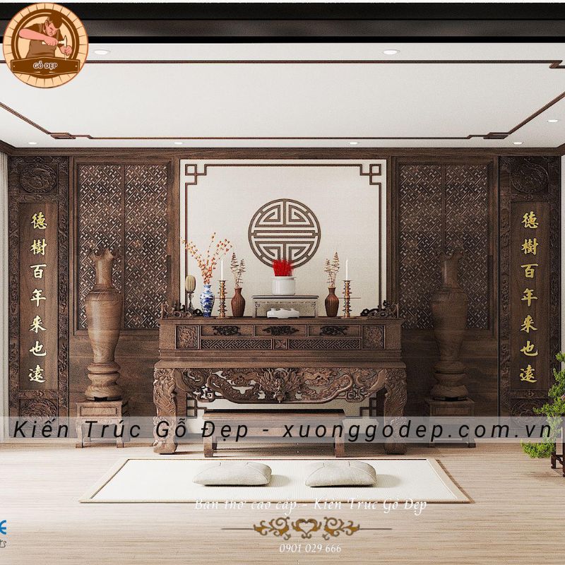 Bàn thờ được bố trí vật phẩm đẹp mắt