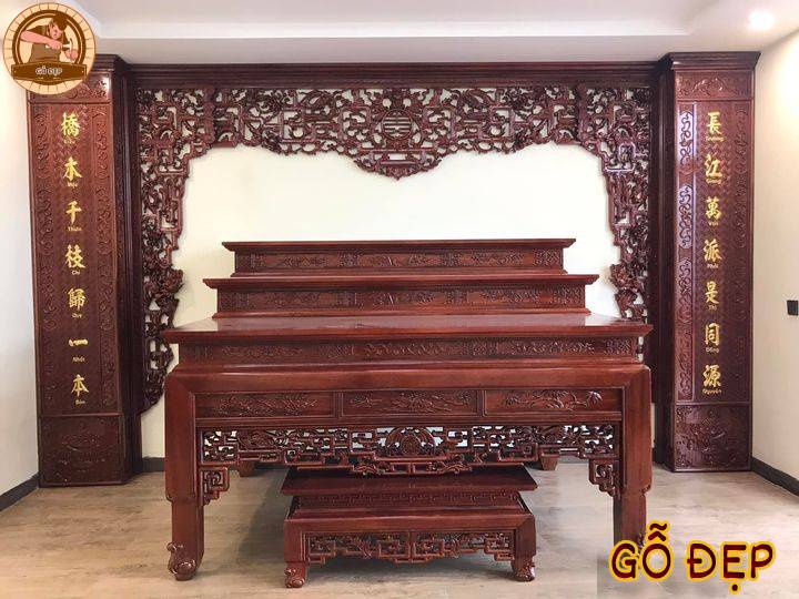 Án Gian Thờ 3 Cấp Gỗ Hương BT 6856 - Thiết Kế chuẩn Phong Thủy 