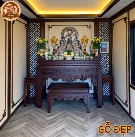 Mẫu Bàn Thờ Chất Liệu Gỗ Gụ, thi công cho khách hàng mễ trì hạ, kích thước bàn thờ 1530 x 690 x 1270