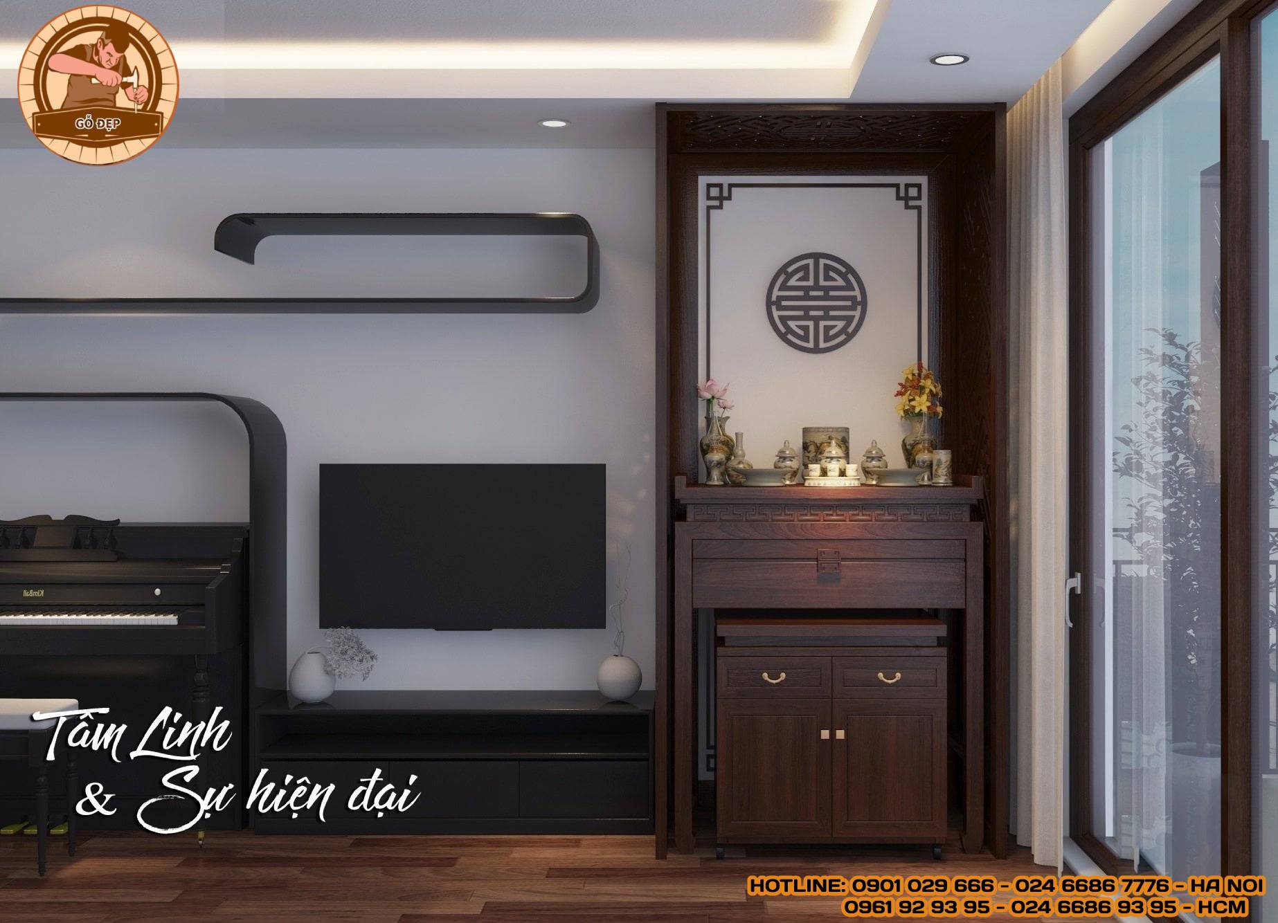 Mẫu bàn thờ đứng Hoàng Mai cao cấp