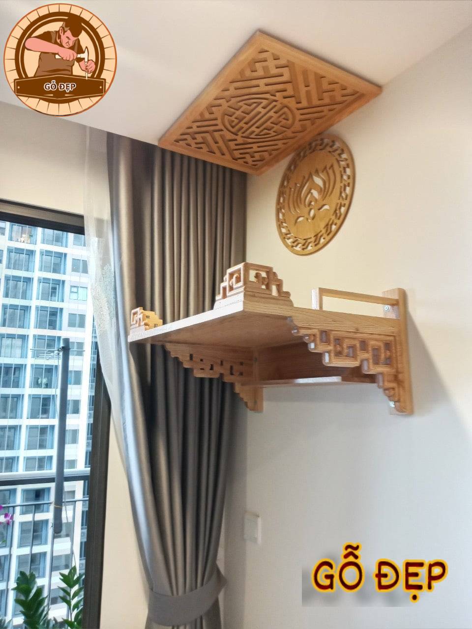 Trang Thờ Treo Tường Gỗ Cao Cấp TT 24 - Kiến Trúc Gỗ Đẹp