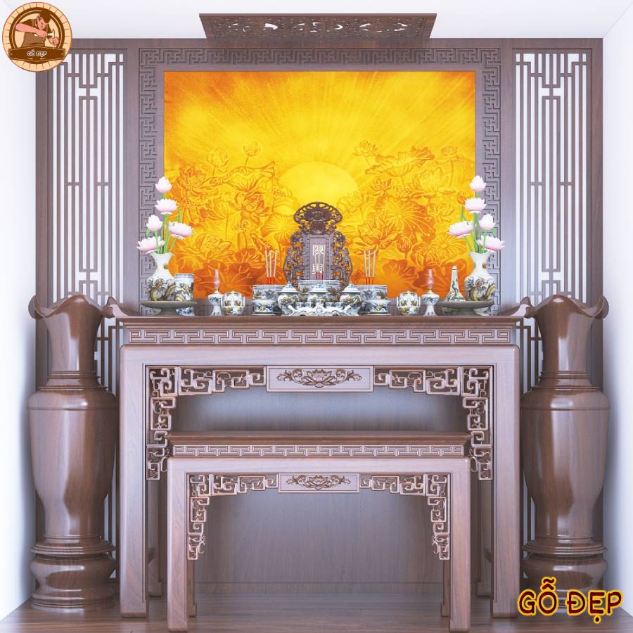 Bàn Thờ Có Vách Ốp Hậu BT 97 - Nét Đẹp Tâm Linh - Xưởng Gỗ Đẹp