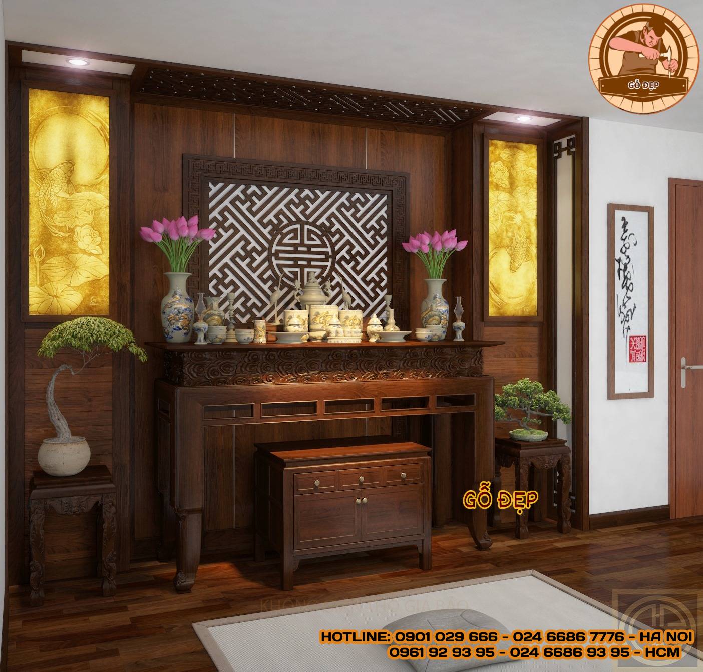 Mẫu Bàn Thờ Hiện Đại Gỗ Gụ - BT 12 - Gỗ Hương