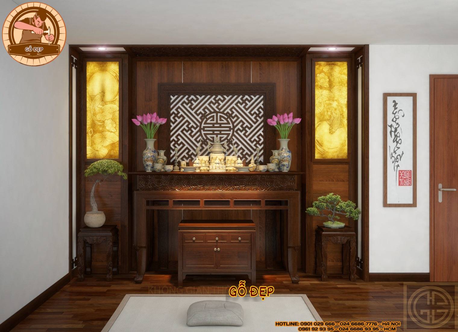 Mẫu Bàn Thờ Hiện Đại Gỗ Gụ - BT 12 - Gỗ Hương