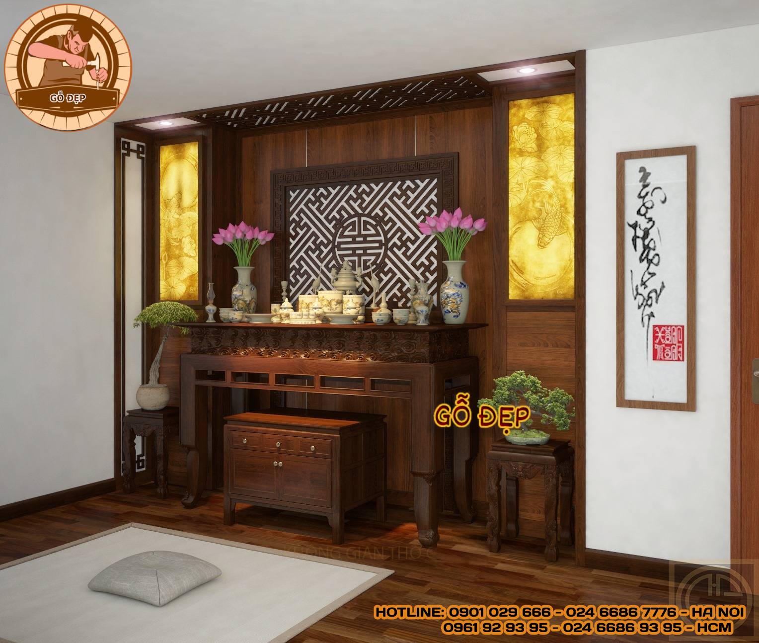 Mẫu Bàn Thờ Hiện Đại Gỗ Gụ - BT 12 - Gỗ Hương