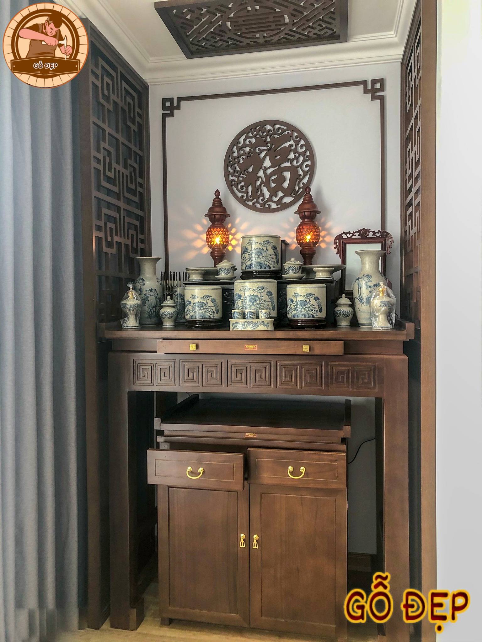 Bàn Thờ Hiện Đại Gỗ Sồi BT 34 - tối ưu diện tích