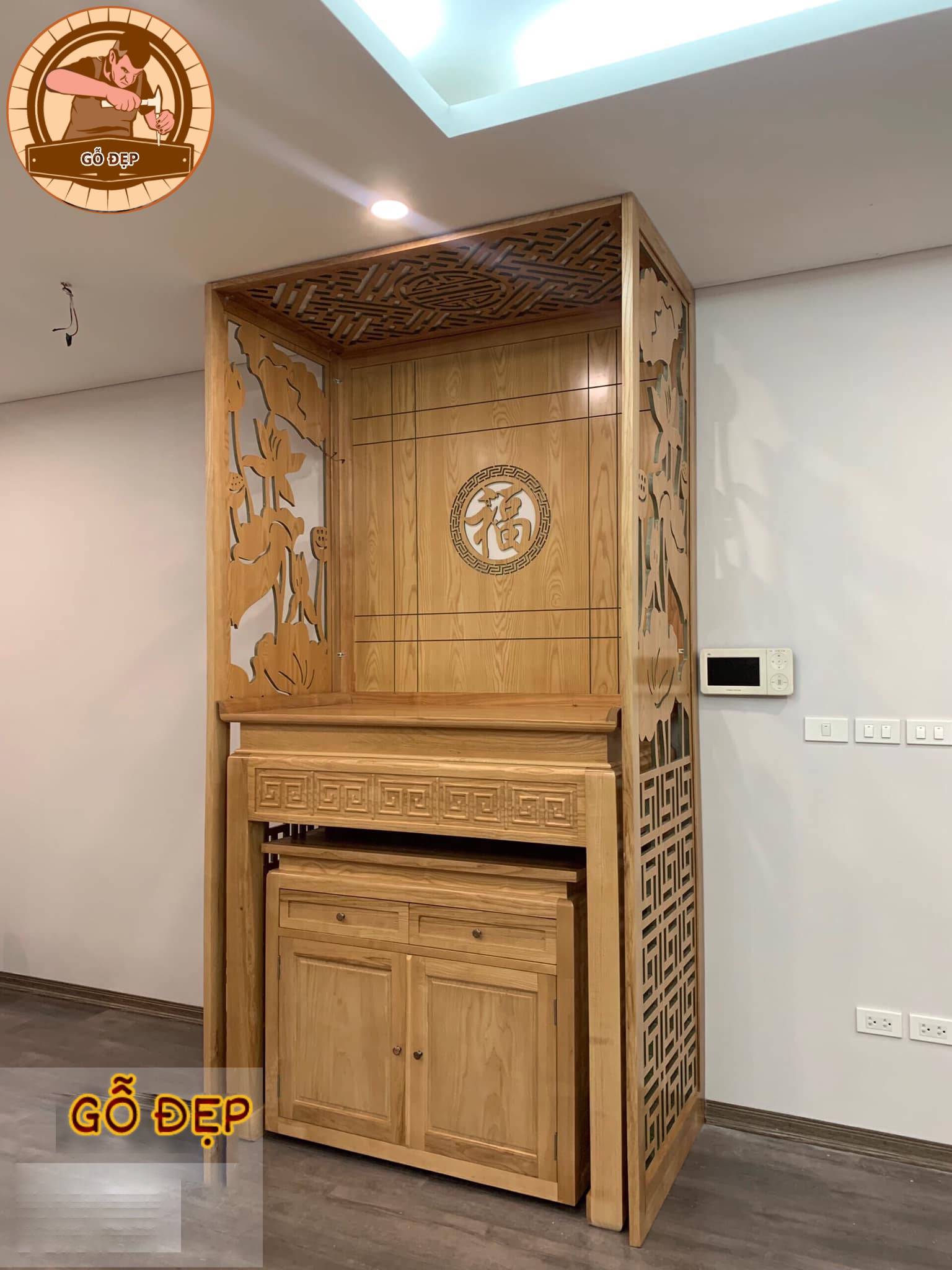 Bàn Thờ Gỗ Sồi BT 34 đơn giản, sang trọng