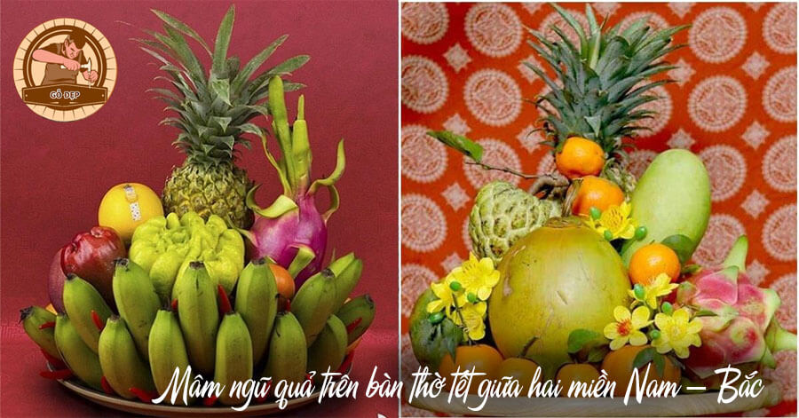 Mâm ngũ quả trên bàn thờ tết giữa hai miền Nam – Bắc