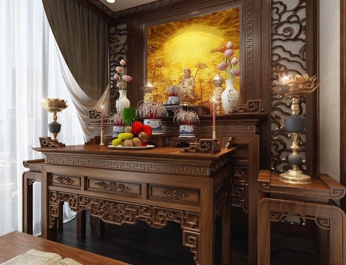 Bài trí bàn thờ Phật đẹp với bàn thờ gia tiên như thế nào?