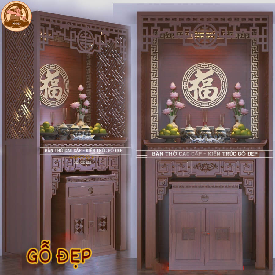 Bàn Thờ Triện Sen BT808 - chất liệu gỗ gụ bền đẹp