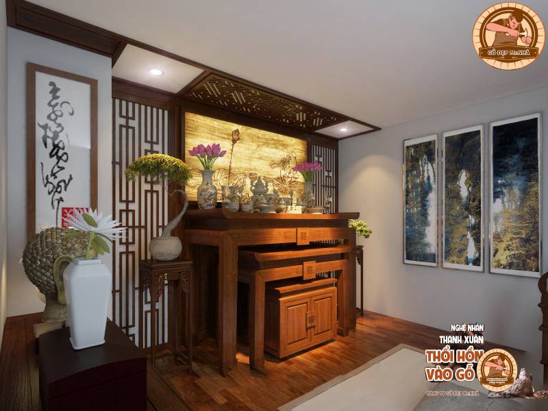 Mẫu bàn thờ Gỗ Hương BT 27 - chuẩn kích thước lỗ ban